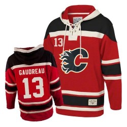 Johnny Gaudreau Calgary Flames Authentic Old Time Hockey Sawyer Hooded Sweatshirt Jersey (Red)