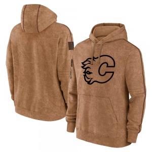 Calgary Flames 2023 Salute to Service Club Pullover Hoodie (Brown)