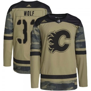 Dustin Wolf Calgary Flames Adidas Youth Authentic Military Appreciation Practice Jersey (Camo)
