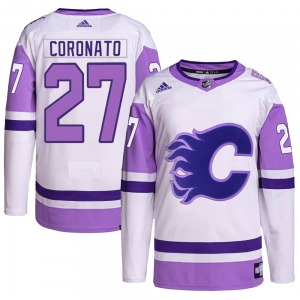 Matt Coronato Calgary Flames Adidas Youth Authentic Hockey Fights Cancer Primegreen Jersey (White/Purple)
