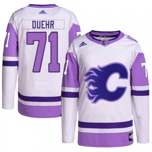Walker Duehr Calgary Flames Adidas Youth Authentic Hockey Fights Cancer Primegreen Jersey (White/Purple)