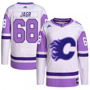 Jaromir Jagr Calgary Flames Adidas Youth Authentic Hockey Fights Cancer Primegreen Jersey (White/Purple)
