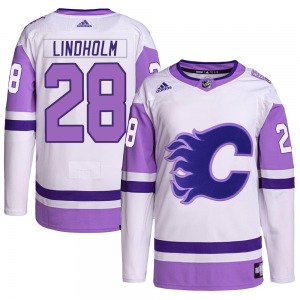 Elias Lindholm Calgary Flames Adidas Youth Authentic Hockey Fights Cancer Primegreen Jersey (White/Purple)