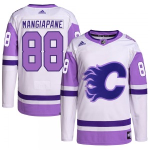 Andrew Mangiapane Calgary Flames Adidas Youth Authentic Hockey Fights Cancer Primegreen Jersey (White/Purple)