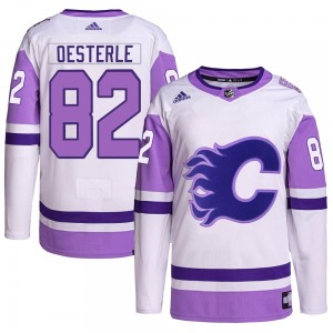 Jordan Oesterle Calgary Flames Adidas Youth Authentic Hockey Fights Cancer Primegreen Jersey (White/Purple)