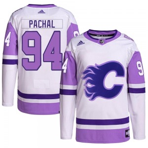 Brayden Pachal Calgary Flames Adidas Youth Authentic Hockey Fights Cancer Primegreen Jersey (White/Purple)