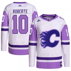 Gary Roberts Calgary Flames Adidas Youth Authentic Hockey Fights Cancer Primegreen Jersey (White/Purple)