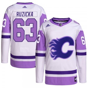 Adam Ruzicka Calgary Flames Adidas Youth Authentic Hockey Fights Cancer Primegreen Jersey (White/Purple)
