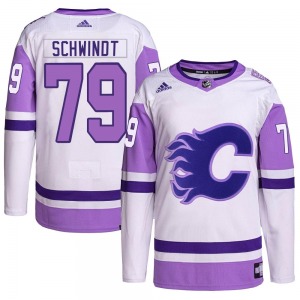 Cole Schwindt Calgary Flames Adidas Youth Authentic Hockey Fights Cancer Primegreen Jersey (White/Purple)