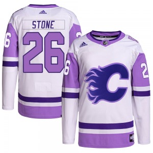 Michael Stone Calgary Flames Adidas Youth Authentic Hockey Fights Cancer Primegreen Jersey (White/Purple)