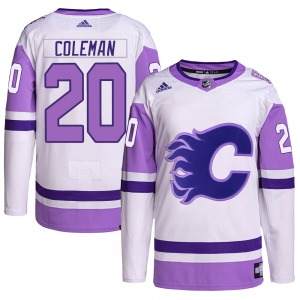 Blake Coleman Calgary Flames Adidas Authentic Hockey Fights Cancer Primegreen Jersey (White/Purple)
