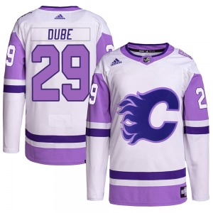 Dillon Dube Calgary Flames Adidas Authentic Hockey Fights Cancer Primegreen Jersey (White/Purple)