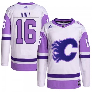 Brett Hull Calgary Flames Adidas Authentic Hockey Fights Cancer Primegreen Jersey (White/Purple)