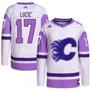Milan Lucic Calgary Flames Adidas Authentic Hockey Fights Cancer Primegreen Jersey (White/Purple)