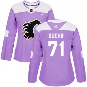 Walker Duehr Calgary Flames Adidas Women's Authentic Fights Cancer Practice Jersey (Purple)