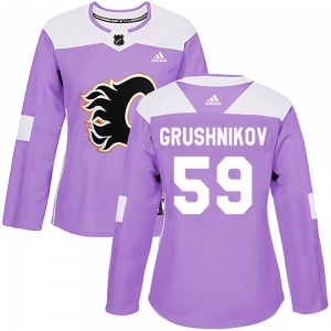 Artem Grushnikov Calgary Flames Adidas Women's Authentic Fights Cancer Practice Jersey (Purple)