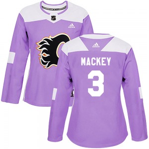 Connor Mackey Calgary Flames Adidas Women's Authentic Fights Cancer Practice Jersey (Purple)