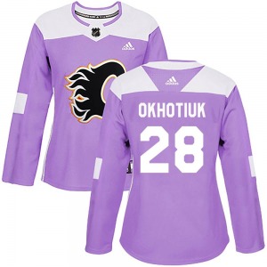 Nikita Okhotiuk Calgary Flames Adidas Women's Authentic Fights Cancer Practice Jersey (Purple)