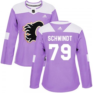Cole Schwindt Calgary Flames Adidas Women's Authentic Fights Cancer Practice Jersey (Purple)