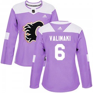 Juuso Valimaki Calgary Flames Adidas Women's Authentic Fights Cancer Practice Jersey (Purple)